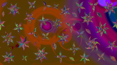 3D çiçekler, eskiz. Kahverengi renklerde. Raster illüstrasyonu.