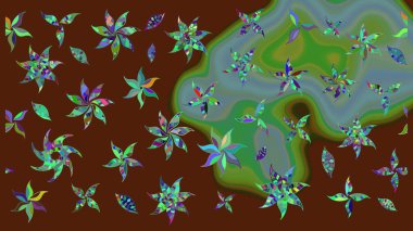 Raster illüstrasyonu. El çizimi çiçekli soyut çizim kalıbı. Kahverengi renkte çiçekler.