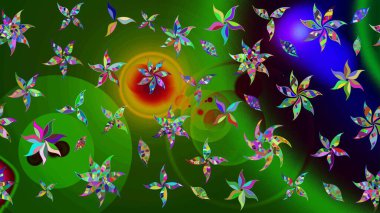 Yeşil kıvırcık çiçekler yeşil renkte şekillenir. Raster illüstrasyonu. Klasik çiçek tasarım elementleri.