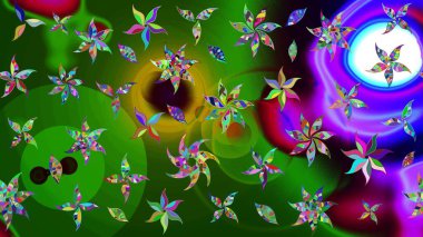Modern çiçek arkaplanı. Parlak renkli çiçekli ve yeşil yapraklı harika bir çiçek deseni. Halk tarzı. Moda baskıları için zarif bir şablon.