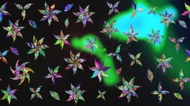 Patlayan çiçekler soyut olarak yerleştirilmiş. Raster deseni. Raster illüstrasyonu. Gri renkte bahar çiçekleri..