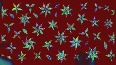 Düz Çiçek Elementleri Tasarımı. Sevimli çiçek raster deseni. Kırmızı renkte çiçekler. Renkli Bahar Teması çizim şablonu.