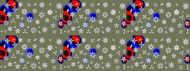 Çiçekli karalama şeklinde Raster çiçek deseni. Nazik, sevimli çiçek arkaplanı. Yeşil renkte çiçekler.