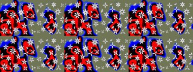 Parlak renkli çiçekli ve yeşil yapraklı harika bir çiçek deseni. Moda baskıları için zarif bir şablon. Modern çiçek arkaplanı. Halk stili.