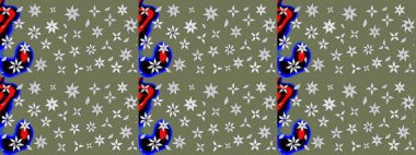 Üzerinde gelincikler ve vadi zambakları olan renkli çiçek desenli nakış deseni. Tekstil tasarımı için yeşil renkli geleneksel halk çiçekleri buketi.