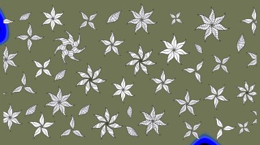 Eskiz stili yeşil renkler. Raster illüstrasyonu. Şirin karalamalı çiçek desenli çizim. Raster illüstrasyonu. El yapımı çiçek ve bitki koleksiyonu.