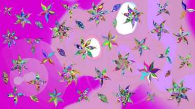 Raster illüstrasyonu. Şirin çiçekli eskiz deseni ve nötr renklerde yapraklar, suluboya çiçek deseni, duvar kağıdı, kart veya kumaş için fayanslı.