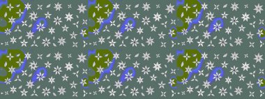 Çiçeksel fantezi tasarımı ve parlak bir arka plan çizimi. Renkli Bahar Teması eskiz kalıbı. Düz Çiçek Elementleri Tasarımı.