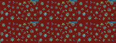 Düz Çiçek Elementleri Tasarımı. Renkli Bahar Teması eskiz kalıbı. Sevimli çiçek raster deseni. Kırmızı renkte çiçekler.