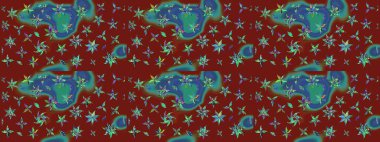 Modern çiçek arkaplanı. Halk tarzı. Moda baskıları için zarif bir şablon. Parlak renkli çiçekleri ve kırmızı yaprakları olan harika bir çiçek deseni..