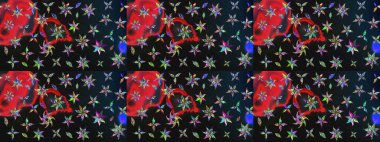 Millefleur 'lar. Küçük gri çiçekli oldukça eski bir besin torbası deseni. Tekstil, kumaş, kapaklar, duvar kağıtları, baskı, paket, koleksiyon defteri, örgü, dekupaj için çiçek arkaplanı..