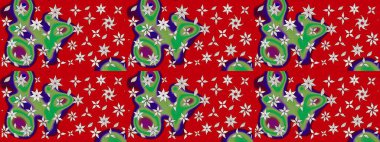 El yapımı çiçek ve bitki koleksiyonu. Raster illüstrasyonu. Robot resim tarzı kırmızı renkler. Şirin karalamalı çiçek desenli çizim. Raster illüstrasyonu.