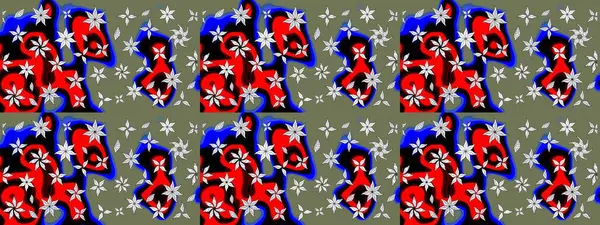 Parlak renkli çiçekli ve yeşil yapraklı harika bir çiçek deseni. Moda baskıları için zarif bir şablon. Modern çiçek arkaplanı. Halk stili.