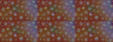 Renkli Bahar Teması eskiz kalıbı. Düz Çiçek Elementleri Tasarımı. Kahverengi renkli çiçekler. Sevimli çiçek raster deseni.