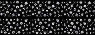 Siyah renklere karalamalar çizilmiş çiçek deseni. Raster illüstrasyonu.