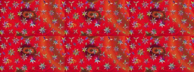 Elle çizilmiş sonbahar çiçeği deseni. Renkli kırmızı çizim kalıbı. Doodle tarzı. Tekstil ve kapak tasarımı için mükemmel. Kırmızı renkte çiçekler.