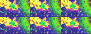 Arkaplan dokusu, duvar kağıdı, yeşil renkli çiçek teması. Kabile sanatı boho baskısı, klasik çiçek arkaplanı. Soyut etnik raster çizim kalıbı.