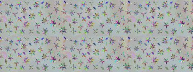 Raster illüstrasyonu. Küçük çiçekli basit bir çiçek çizimi. Gri renkli şirin çiçekler. Moda baskısı, albüm, ambalaj kağıdı, duvar kağıdı için zarif dekoratif süslemeler..