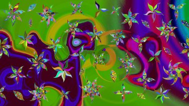 Elle boyanmış suluboya resim çizimleri, çiçekler ve bitkiler. Yeşil renkte çiçekler.