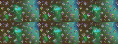 Suluboya tarzında yeşil renkte. Küçük çiçekli yay deseni çiz. Raster illüstrasyonu.