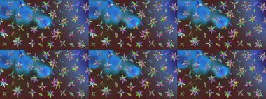 Raster illüstrasyonundaki çiçek desenli çizim. Suluboya tarzında mavi renkte çiçekler.