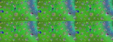 Yeşil renkli etnik çiçeklerle süslenmiş zarif bir eskiz şekli. Asya Tekstil 'inde Raster Çiçek İllüstrasyonu.