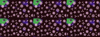 Raster illüstrasyonundaki çiçek desenli çizim. Kahverengi renkte çiçekler.