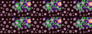 Raster - stok. Eskiz arkaplan modeli. Yapraklı çiçekler ve kahverengi renkli papatya çiçekleri..