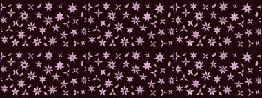 Kahverengi üzerine kahverengi. El çizimi çiçek unsurları olan soyut çizim raster deseni. 1950-1960 motifleri. Çiçekli ipek eşarp. Retro tekstil tasarım koleksiyonu.