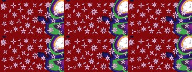 Çok renkli küçük çiçekler ve kırmızı renkli komik böcekler, raster desen, illüstrasyon.