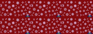 Asya tekstil tarzında. Çiçek desenli çizim. Kırmızı renkte çiçekler. Raster illüstrasyonu. Raster illüstrasyonu.