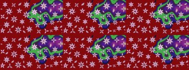 El çizimi çiçek unsurları olan soyut çizim raster deseni. Retro tekstil tasarım koleksiyonu. Kırmızının üstüne kırmızı. 1950-1960 motifleri. Çiçekli ipek eşarp..