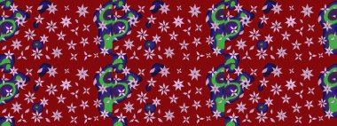 Renkli Bahar Teması eskiz kalıbı. Düz Çiçek Elementleri Tasarımı. Raster illüstrasyonu. Çiçek desenli çizim. Asya tekstil tarzında. Kırmızı renkte çiçekler.