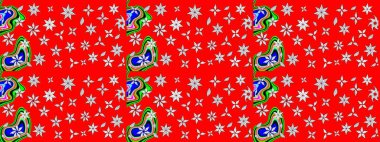 Renkli Bahar Teması eskiz kalıbı. Raster Modaya uygun kumaş deseni. Kırmızı renkli şirin çiçek deseni. Düz Çiçek Elementleri Tasarımı.