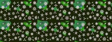 Raster illüstrasyonundaki çiçek desenli çizim. Renkli Bahar Teması eskiz kalıbı. Düz Çiçek Elementleri Tasarımı. Gri renkli çiçekler.