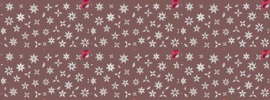 Yapraklı çiçekler ve kahverengi renkli papatya çiçekleri. Raster - stok. Taslak arkaplan deseni.