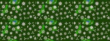 Yumuşak, yeşil renkli bahar çiçekleri. Çiçek ve yapraklı karalama şeklinde Raster çiçek deseni. Raster illüstrasyonu.