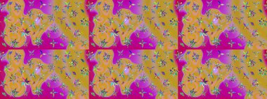 Tekstil, kumaş, kapaklar, duvar kağıtları, baskı, naylon, koleksiyon defteri, örgü, dekupaj için güzel bir eskiz. Millefleur 'lar. Küçük sarı renkte, çiçekli oldukça kaliteli besin torbası deseni..