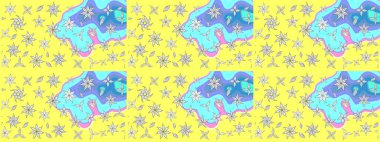 El çizimi. Çiçekler, dallar, bitkiler ve çiçekler. Raster illüstrasyonu. Güzel kumaş deseni.