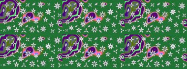 Düz Çiçek Elementleri Tasarım Raster illüstrasyonu. Yeşil renkli çiçekler. Renkli Bahar Teması eskiz kalıbı. Çiçek eskiz kalıbı geçmişi.