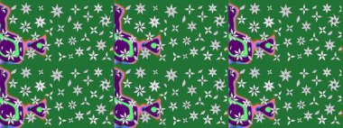 Robot resim. Yeşil renkli çiçekler. Şirin çiçek elementleri. Raster illüstrasyonu.