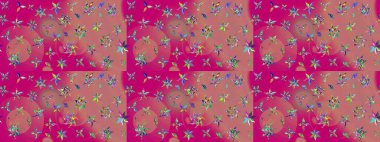 Üzerinde pembe renkte karalamalar olan çiçek desenleri çiz. Raster illüstrasyonu.