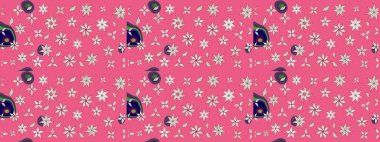 Düz Çiçek Elementleri Tasarımı. Pembe renkli çiçekler. Raster illüstrasyonundaki çiçek desenli çizim. Renkli Bahar Teması çizim şablonu.