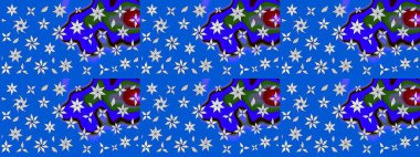 Hediye ambalaj kağıdı, tebrik kartları, posterler ve pankart tasarımı. Mavi renkli çiçekler. Raster düz çiçek çizim deseni.