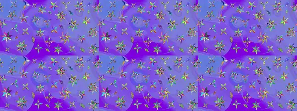Çiçekli karalama şeklinde Raster çiçek deseni. Nazik, narin çiçek arkaplanı. Mor renkte çiçekler.