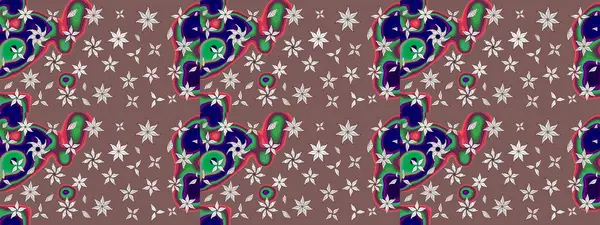 Moda baskıları için zarif bir şablon. Modern çiçek arkaplanı. Parlak renkli çiçekleri ve kahverengi renkli yaprakları olan harika bir çiçek deseni. Halk stili.