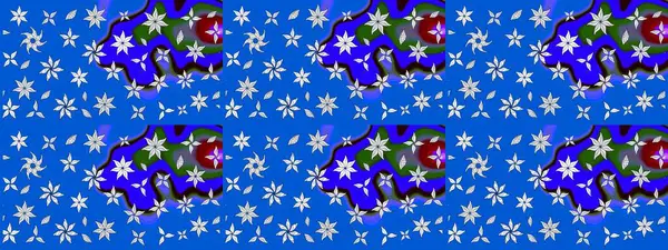 Hediye ambalaj kağıdı, tebrik kartları, posterler ve pankart tasarımı. Mavi renkli çiçekler. Raster düz çiçek çizim deseni.