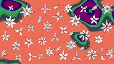 Çiçek desenli eskiz, darbeler, sıçramalar, yaz çiçekleri. Raster illüstrasyonu. Turuncu renkte çiçekler.