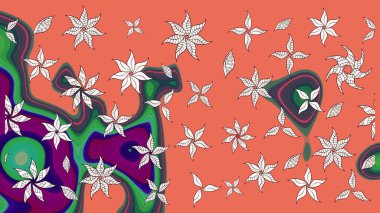 Nakış desenli çiçek deseni. Parmak izi, kumaş, duvar kâğıdı, tekstil için raster dokusu. Renkli grunge soyut arkaplanı koloturuncu çiçeklerle zenginleştirir.