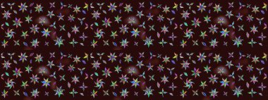 Yapraklı çiçekler ve kahverengi renkli papatya çiçekleri. Raster - stok. Taslak arkaplan deseni.